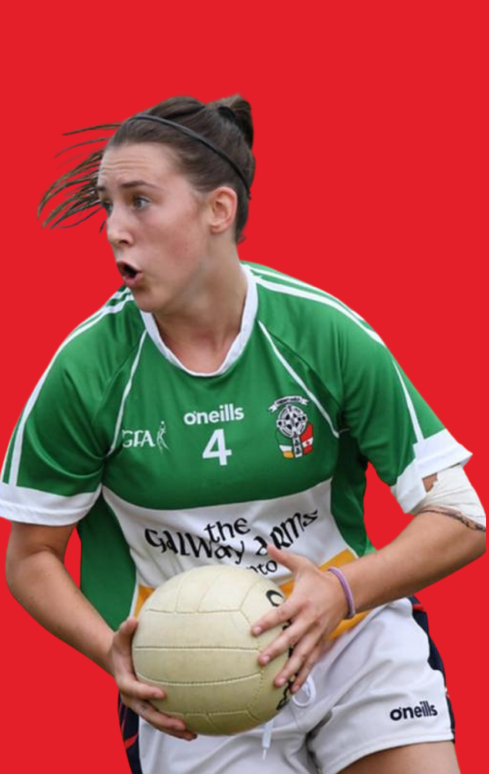 Mairead in Team Canada kit holding football